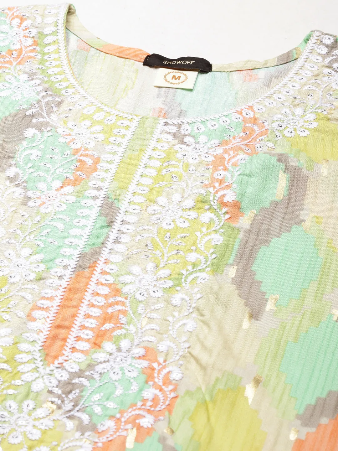 Women Multi Abstract Printed Thread Work Kurta